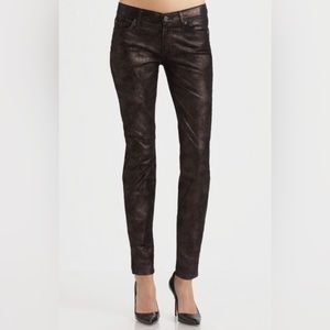 7 For All Mankind Black Metallic Shimmering Skinny Jeans Size 25